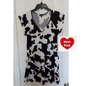 Cow Print Mini Dress V- Neck short sleeve summer dress Size S